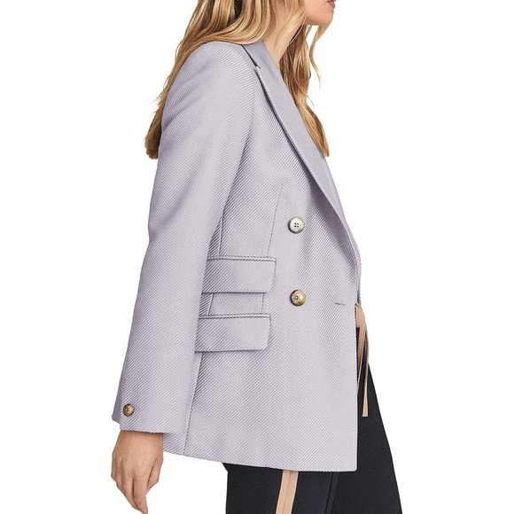 Double Breast Twill Textured Gray Blazer Work Business Office Jacket - Picture 4 of 7